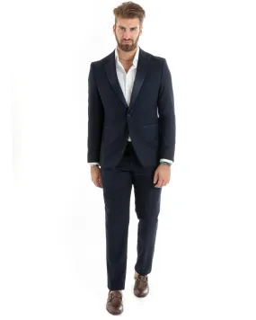 Abito Uomo Monopetto Vestito Smoking Rever Raso Completo Giacca Pantaloni Blu Elegante GIOSAL-OU2425A