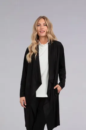 Faux Suede Key Cardigan Long | Black