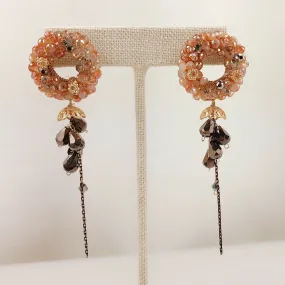 HANDMADE OOAK Vintage Style Peach Crystal Circle Earring