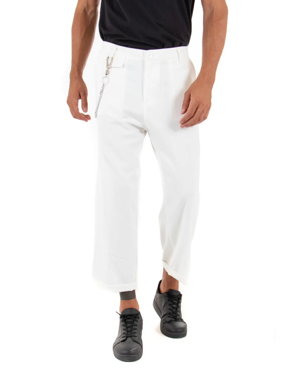 Pantaloni Uomo Tasca America Corto Ampio Boot Cut Taschino Bianco GIOSAL-P5103A