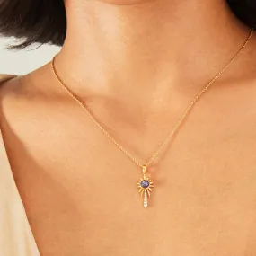 Real Gold-Plated Faux Opal Sunburst Necklace