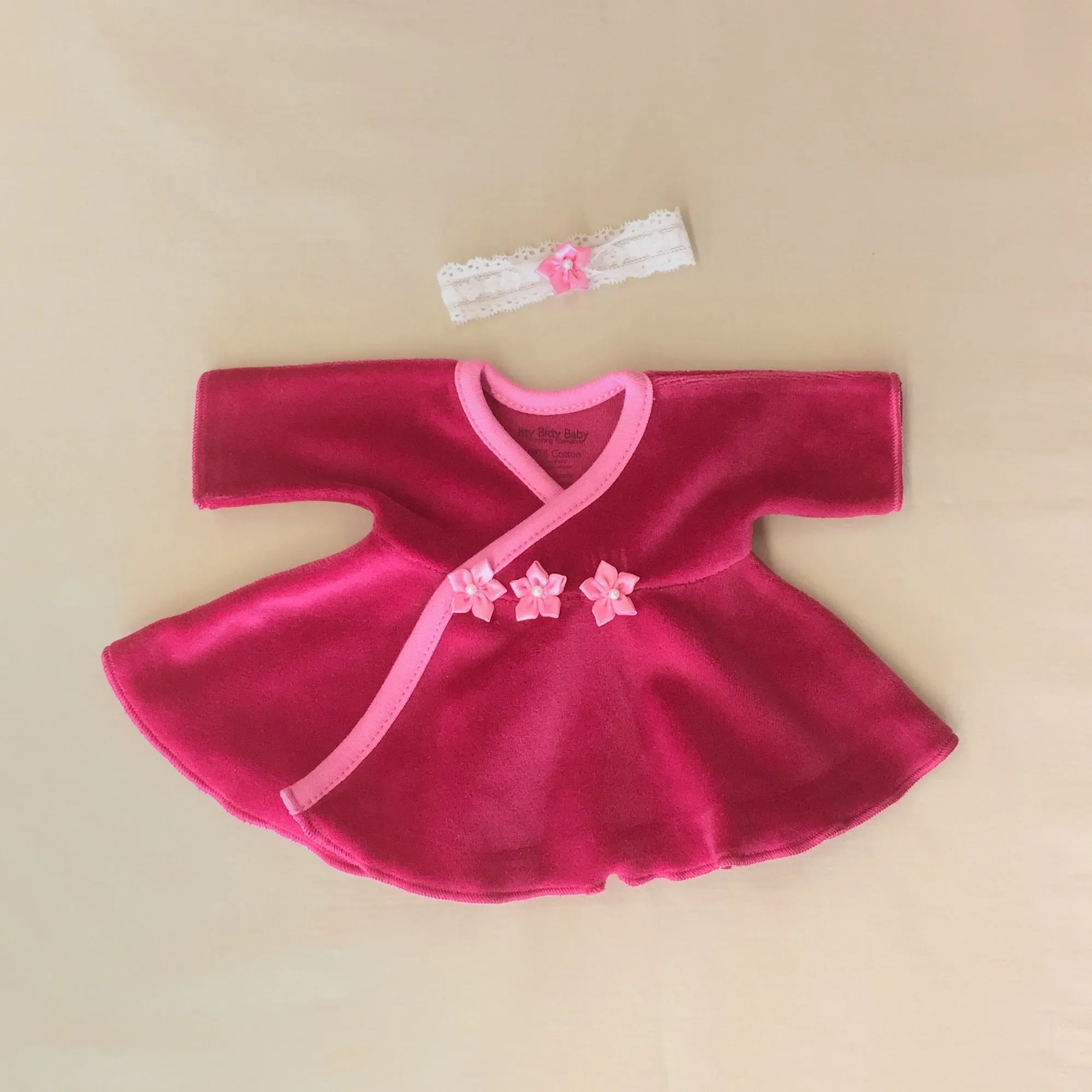 Ruffled NICU Dress & Headband Cherry Velour