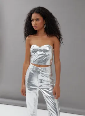 Silver Metallic Faux Leather Bralet - Philo